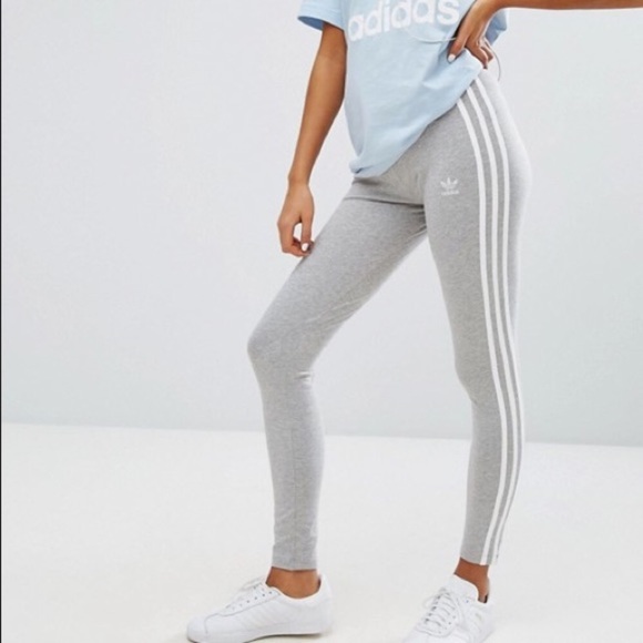 adidas grey three stripe leggings